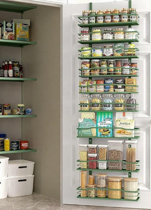 Moforoco Sage Green 9-Tier Over The Door Pantry Organizer, Pantry Organization and Storage, Black Hanging Basket Wall Spice Rack Seasoning Shelves
