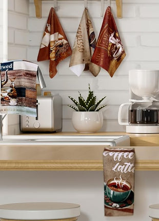 Boyiee Set of 6 Coffee Kitchen Towels Brown Dish Towels 24 x 16 Inches Absorbent Decorative Dish Cloths Retro Hand Accessories for Coffee Bar Decor Housewarming Gifts Wedding Shower Decoration