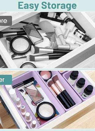 WOWBOX 25 PCS Plastic Drawer Organizer Set, 4 Sizes Desk Drawer Divider Organizers and Storage Bins for Makeup, Jewelry, Gadgets for Kitchen, Bedroom, Bathroom, Office, Purple