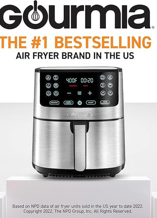 Gourmia Air Fryer Oven Digital Display 8 Quart Large AirFryer Cooker 12 Touch Cooking Presets, XL Air Fryer Basket 1700w Power Multifunction GAF838 Black and stainless steel air fryer