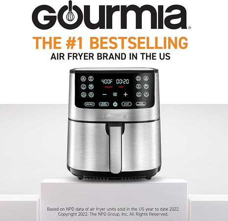 Gourmia Air Fryer Oven Digital Display 8 Quart Large AirFryer Cooker 12 Touch Cooking Presets, XL Air Fryer Basket 1700w Power Multifunction GAF838 Black and stainless steel air fryer