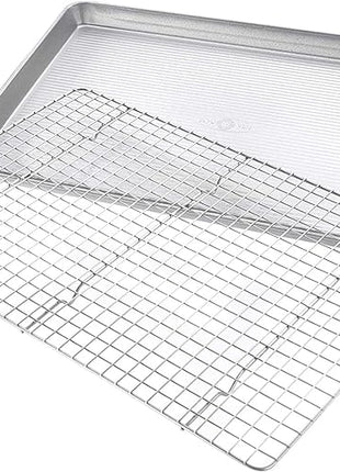USA Pan 1607CR Bakeware Extra Large Sheet Baking Pan and Bakeable Nonstick Cooling Rack Set, XL, Metal