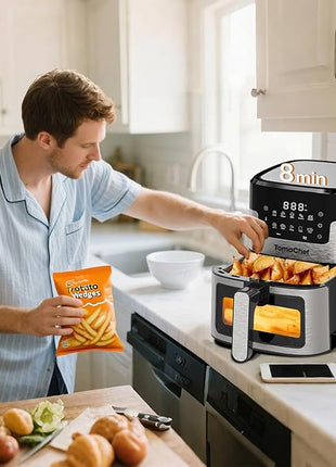Air Fryer 10-in-1, 5.3QT Compact Oil Free Cooker with Visible Window & Dishwasher Safe Basket，Healthy Cooking, Digital Control for Family