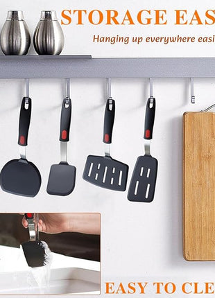 Silicone Spatula Turner, 5-Pack Spatulas Silicone Set for Nonstick Cookware, 600°F Heat Resistant Kitchen Cooking Utensils Set for Egg, Pancake Dishwasher Safe