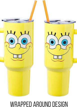 Silver Buffalo SpongeBob SquarePants Stainless Steel Tumbler with Handle, Fits in Standard Cup Holder, 40 Ounces (Pack of 12)