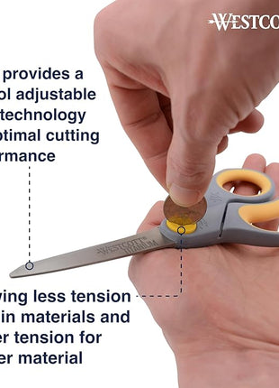 Westcott 8-Inch Titanium-Bonded Scissors with Adjustable Glide Feature for Office and Home - Gray/Yellow