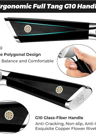 SHAN ZU Damascus Chef Knife Santoku Knife 7 Inch Professional Multifunction Kitchen Knives, 67 Layers Damascus Stainless Steel 10Cr15CoMoV Super Sharp Cooking Knife with G10 Handle/Gift Box