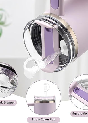 2Sets Silicone Spill Proof Stopper for Stanley 40/30 oz Quencher H2.0 Tumbler with Handle for Stanley Cup Accessories Including 2 Straw Cover Cap, 2 Round Leak Stopper 2 Square Spill Stoppers