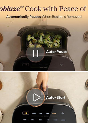 Cosori 9-in-1 TurboBlaze Air Fryer 6 Qt, Premium Ceramic Coating, 90°–450°F, Precise Heating for Even Results, Air Fry, Roast, Bake, Broil, Dry, Frozen, Proof, Reheat, Keep Warm, 120V, Dark Gray