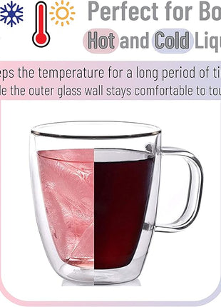 BTaT- Double Wall Glass Coffee Mugs, 12 oz, Set of 4, Clear Latte Cups, Insulated, Christmas Gifts