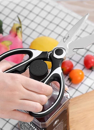 Clear Style Kitchen Shears Stainless Steel Utility Scissors Heavy Duty Multipurpose Kitchen Scissors, Dishwasher Safe, Perfect for Preparing Beef, Chicken, Vegetables, Fish, Black and White (2 Pack)