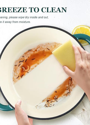 Overmont Enameled Cast Iron Dutch Oven - 5.5QT Pot with Lid Cookbook & Cotton Potholders - Heavy-Duty Cookware for Braising, Stews, Roasting, Bread Baking bottle green