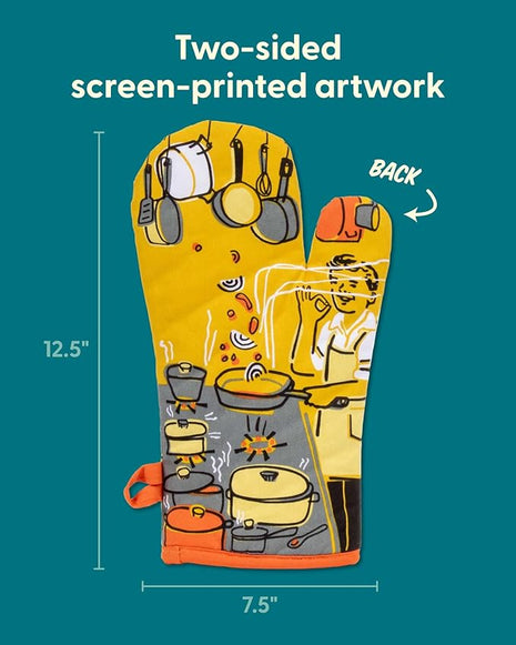 Blue Q Man With a Pan Funny Oven Mitts - Cute Oven Mitts, Home Kitchen Gifts, Cooking Accessories, Super-Insulated Quilting, Comfy Natural-Fitting Shape, 100% Cotton, Machine Wash, Size 12.5"L x 7.5"W