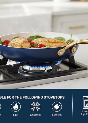 Gotham Steel 12 Pc Ceramic Cookware Set Nonstick, Ceramic Pots and Pans Set Non Stick with Steamer for Cooking, Non Toxic PFOA PFOS Free, Premium Stay Cool Handles, Oven & Dishwasher Safe