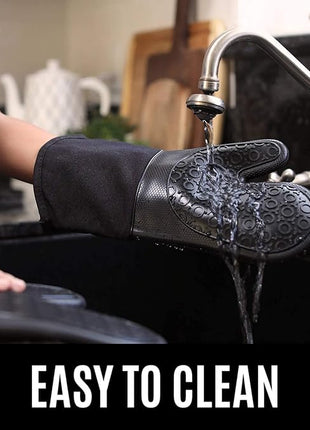 HOMWE Silicone Oven Mitts and Pot Holders, 4-Piece Set, Heavy Duty Cooking Gloves, Kitchen Counter Safe Trivet Mats, Advanced Heat Resistance, Non-Slip Textured Grip (Aqua Turquoise)