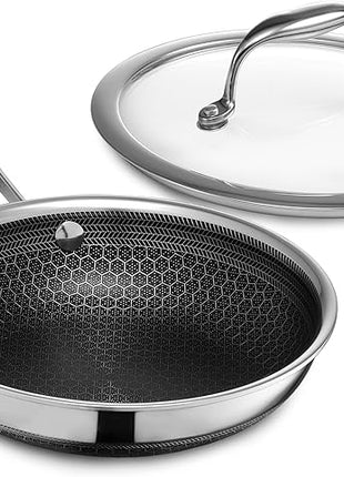 HexClad Hybrid Nonstick 7-Inch Frying Pan with Tempered Glass Lid, Stay-Cool Handle, Dishwasher-Friendly, Oven-Safe Up to 900°F, Induction Ready, Compatible with All Cooktops