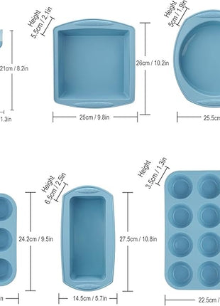 Economical 7in1 Nonstick Silicone Baking Cake Pan Cookie Sheet Molds Tray, Heat Resistant Bakeware Tools for Muffin Loaf Bread Pizza Cupcake