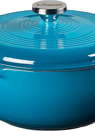 Lodge 4.5 Quart Enameled Cast Iron Dutch Oven with Lid – Dual Handles – Oven Safe up to 500° F or on Stovetop - Use to Marinate, Cook, Bake, Refrigerate and Serve – Cornflower Blue