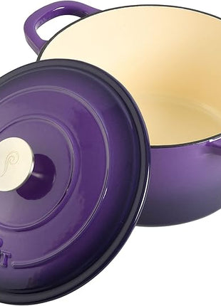 Crock-Pot Artisan 5-Quart Round Enameled Cast Iron Dutch Oven – Lavender Purple, Durable Heavy-Duty Cookware for Slow Cooking, Roasting, Baking with Lid