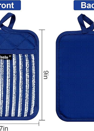 Silicone Pot Holders Set of 3 Heat Resistant & Non Slip Potholders, Professional Oven Hot Pads with Pockets Mitts for Kitchen Cooking Baking Barbecue (Cobait Blue, 3)