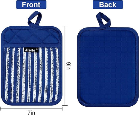 Silicone Pot Holders Set of 3 Heat Resistant & Non Slip Potholders, Professional Oven Hot Pads with Pockets Mitts for Kitchen Cooking Baking Barbecue (Cobait Blue, 3)