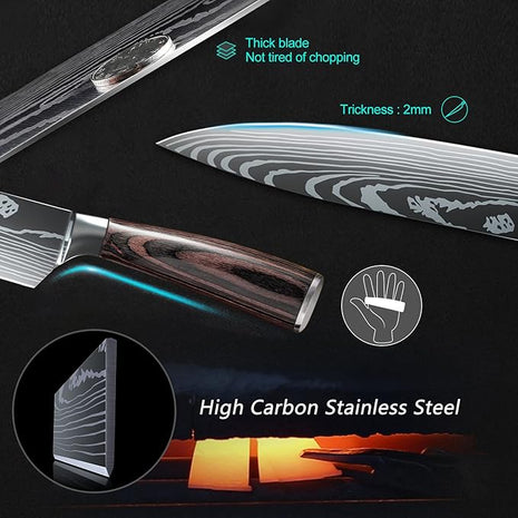 Dfito Knife Set, 10 Pieces Kitchen Knives for Professional Chefs, 3.5-8 Inch Set Boxed Knives 440A Stainless Steel Ultra Sharp Japanese Knife