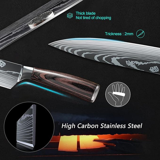 Dfito Knife Set, 10 Pieces Kitchen Knives for Professional Chefs, 3.5-8 Inch Set Boxed Knives 440A Stainless Steel Ultra Sharp Japanese Knife