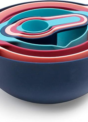 COOK WITH COLOR Nesting Bowls with Measuring Cups Colander and Sifter Set - Includes Mixing Bowls, Colander, Sifter and Measuring Cups, Navy, 8 Pc Bowl