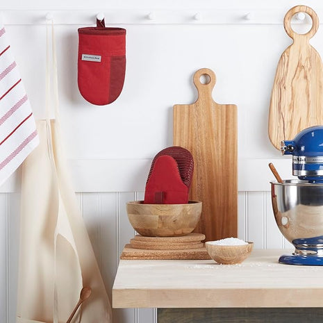 KitchenAid Beacon Two-Tone Non-Slip Mini Oven Mitt Set, Passion Red/Bordeaux, 5.5"x8", 2 Piece