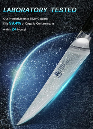 KYOKU Gin Series Steak Knife Set of 4, 4.5" Steak Knives, Japanese VG10 Damascus Stainless Steel Kitchen Knife Set with Silver Ion Blades G10 Handles Mosaic Pins, Cutlery Set w/Sheaths & Case