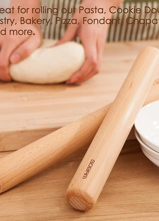 GOBAM Wood Rolling Pin, Small - Dough Roller for Pasta, Cookies, Pie, Pizza, Chapati, Fondant, Rolling Pins for Baking, Bread Making Tools and Supplies - 11 x 1.38 Inches