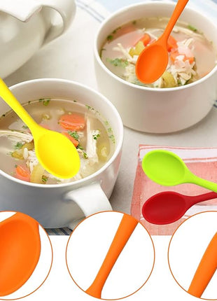 4 Pieces Silicone Mixing Spoon Heat Resistant Basting Utensil Non-stick Spoon 8.2" Multicolored Spoons Set for Mixing, Baking, Serving, Stirring and Scraping (Red, Green, Yellow, Orange)