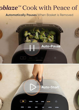 Cosori 9-in-1 TurboBlaze Air Fryer 6 Qt, Premium Ceramic Coating, 90°–450°F, Precise Heating for Even Results, Air Fry, Roast, Bake, Broil, Dry, Frozen, Proof, Reheat, Keep Warm, 120V, Light Gray