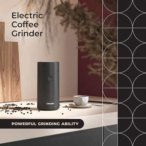 MuellerLiving Electric Coffee Grinder for Spice, Nut, Herbs and Coffee Beans, Sharp Blade, Stainless Steel - Black