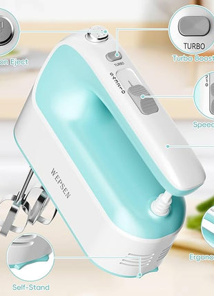 Hand Mixer Electric Handheld, 5-Speed Handheld Mixer, 380W Electric Mixer with Stainless Steel Whisk Beater Attachments, Snap-On Storage Case, Measuring Cups, Kitchen Cake Mixers for Baking Supplies