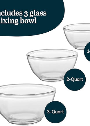 Libbey Baker's Basics 3 Piece Glass Mixing Bowl Set, Multi Size