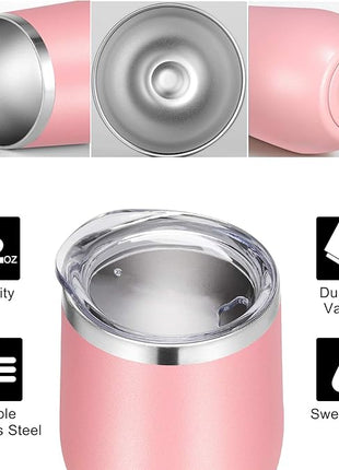 VEGOND Wine Tumblers Bulk 12 Pack, 12oz Stainless Steel Stemless Wine Glass with Lids and Straws, Double Wall Vacuum Insulated Tumbler Cup, Coffee Mug for Cold Hot Drinks