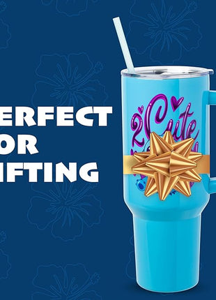 Silver Buffalo Disney Lilo and Stitch “2 Cute” Stainless Steel Tumbler with Handle, Fits in Standard Cup Holder, 40 Ounces