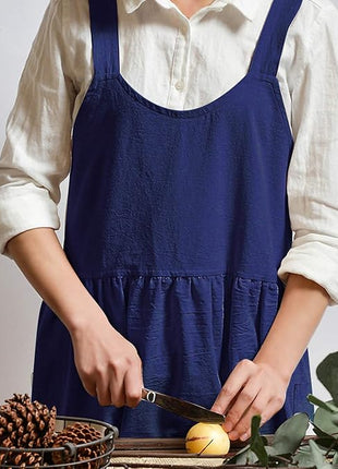 Uaussi Cotton Linen Apron Cross Back Work Apron for Women with Pockets Pinafore Dress X Cross Halter Apron for Chef Gardening