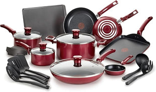 T-fal Essence, 20 Piece Non-Stick pots and pans Cookware Set, Red