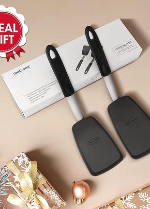 Unicook 2 Pack Flexible Silicone Spatula, Turner, 600F Heat Resistant, Ideal for Flipping Eggs, Burgers, Crepes and More, Black