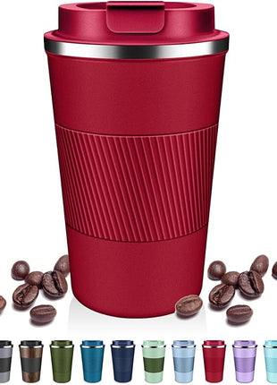 Insulated Coffee Tumblers with Flip Lid 12oz / 17oz, Stainless Steel Travel Coffee Mug Leak Proof, Vacuum Insulated Reusable Cup, Keeps Cold and Hot for Tea
