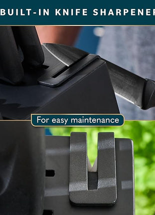 Home Hero Kitchen Knife Set - Wooden Knife Block Organizer - High Carbon Stainless Steel Blades - Ergonomic Handles with Built-In Sharpener & Kitchen Scissors - 16-Pc, Black