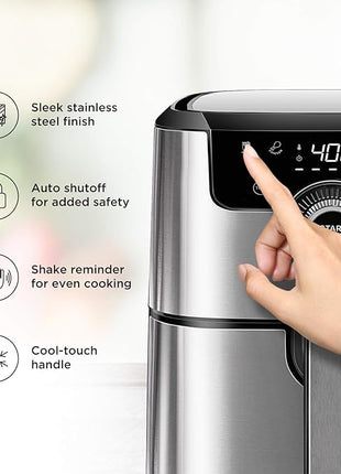 CHEFMAN Air Fryer Healthy Cooking, 4.5 Qt,User Friendly and Dual Control Temperature, Nonstick Stainless Steel, Dishwasher Safe Basket, w/ 60 Minute Timer & Auto Shutoff