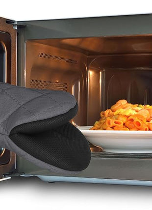 1 Pair Short Oven Mitts, Heat Resistant Silicone Kitchen Mini Oven Mitts for 500 Degrees, Non-Slip Grip Surfaces and Hanging Loop Gloves, Baking Grilling Barbecue Microwave Machine Washable
