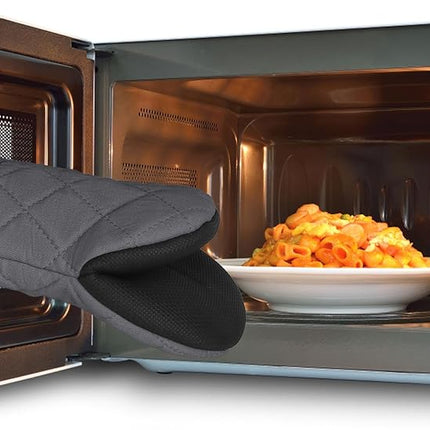 1 Pair Short Oven Mitts, Heat Resistant Silicone Kitchen Mini Oven Mitts for 500 Degrees, Non-Slip Grip Surfaces and Hanging Loop Gloves, Baking Grilling Barbecue Microwave Machine Washable