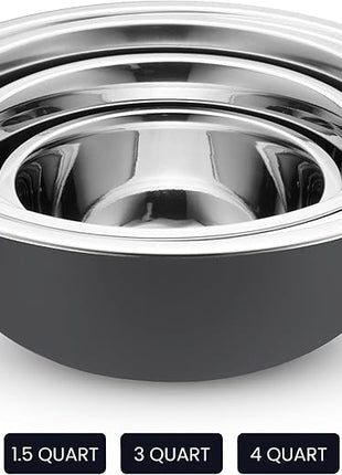 WHYSKO Stainless Steel Mixing Bowl Set, 10 Piece Stainless Steel Mixing Bowls with Lids Set for Food Prep Storage and Serving, Dishwasher Safe for Kitchen Baking Cooking, Grey