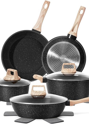 12 Pcs Pots and Pans Set, Nonstick Cookware Sets Black Granite Induction Cookware, Non-toxic Healthy Non Stick Kitchen Cooking Set with Frying Pans Set, Saucepans,Steamer (PFAS, PFOA, PFOS Free)