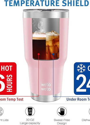 WETOWETO 30oz Tumbler, Stainless Steel Vacuum Insulated Water Coffee Tumbler Cup, Double Wall Powder Coated Spill-Proof Travel Mug Thermal Cup for Home Outdoor (Ice Pink, 1 Pack)