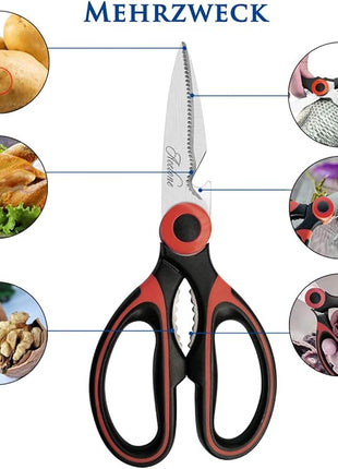 Kitchen Shears, Acelone Premium Heavy Duty Shears Ultra Sharp Stainless Steel Multi-function Kitchen Scissors for Chicken/Poultry/Fish/Meat/Vegetables/Herbs/BBQ… (Red black)